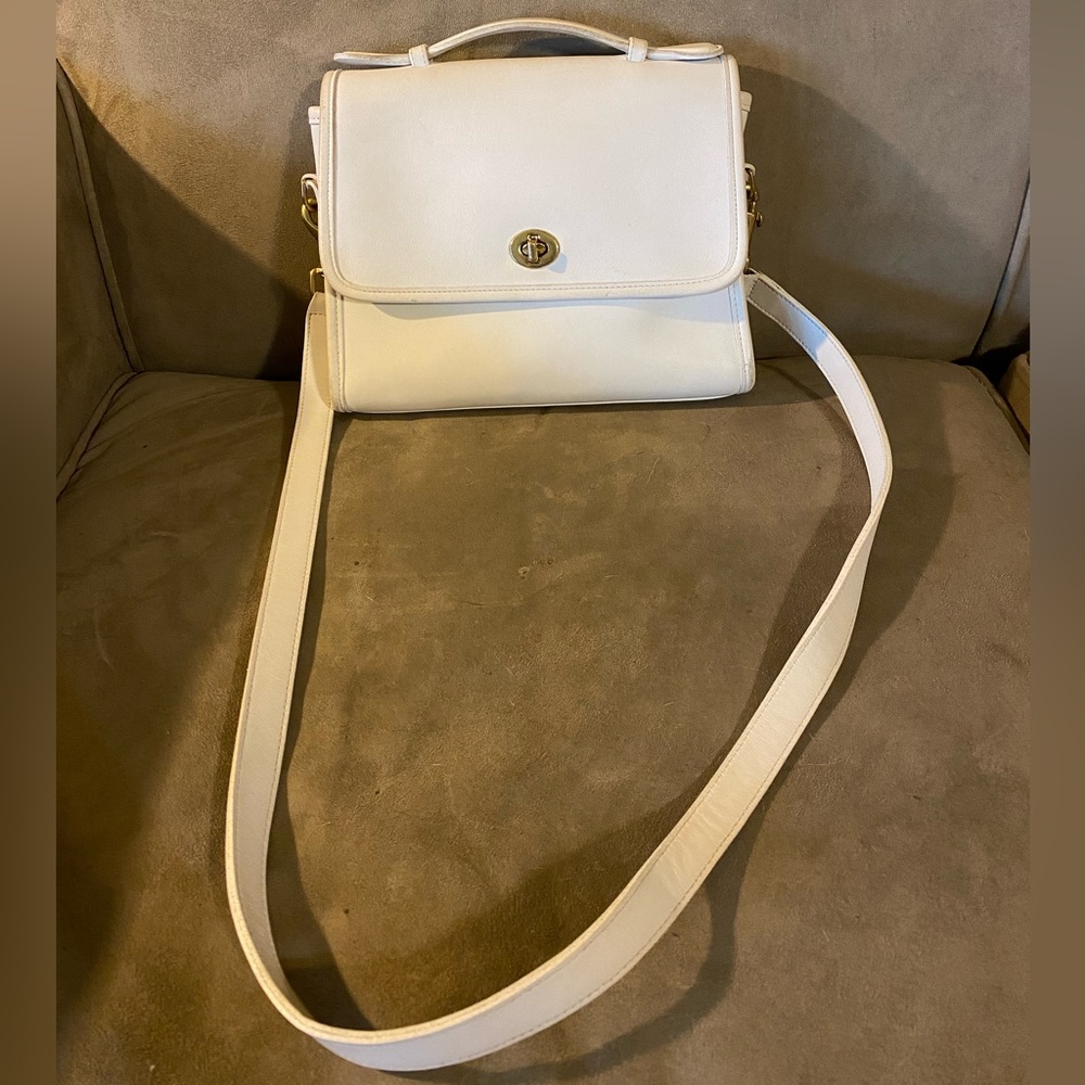 COACH Vintage Court Satchel Rare White Bone Gold Crossbody Leather Handbag 9870